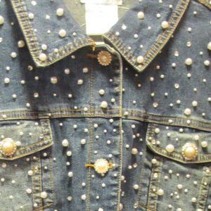 Quacker Factory Pearl/Rhinstone Bling Jean Jacket XL